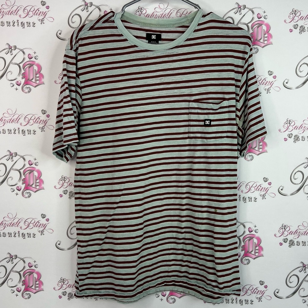 DC tshirt shirt Short Sleeve Striped Tee - Maroon and Light blue Gray